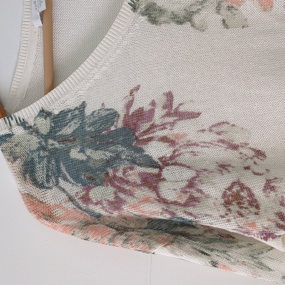 J Jill Linen blend v neck lightweight Boho Pullover Coastal floral print M - Picture 5 of 6
